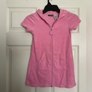 Joe Boxer Pink Hooded Towel Cover Up Dress with Flower Zipper 6/6X